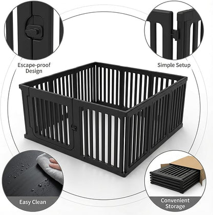 Jatindear 11 Panels Plastic Dog Playpen, Expandable & Durable Pet Fence - Indoor & Outdoor Portable with Secure Locking Door, Durable Safety Play Pen with Puppy, Cat, Small Animal(Black, 23.62" H)