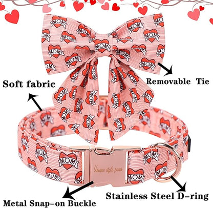 Unique Style Paws Valentiene's Day Dog Collar with Bow Heart Print Cotton Dog Collars Collar for Small Medium Large Dogs New