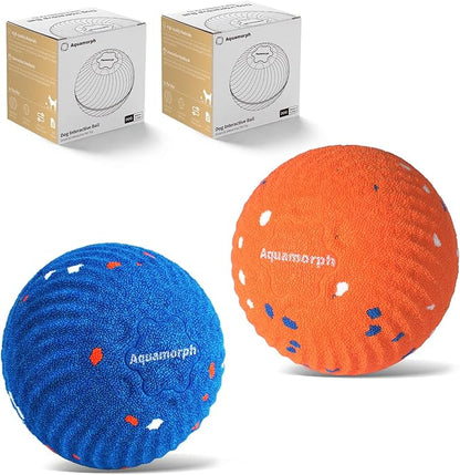Aquamorph 2 Pack Interactive Dog Balls - Auto Moving Bouncing Vibrating Washable Dog Toys for Large Medium Dogs, Type-C Rechargeable, Blue and Orange, Ripple Pattern