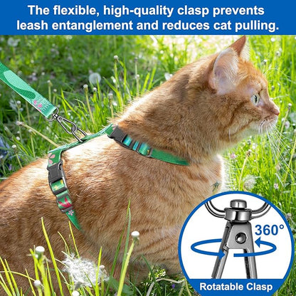 Cat Harness and Leash Set with Matching Collar – Escape Proof Harness for Cats, Adjustable & Lightweight, Tropical Hawaiian Leaf Print, Easy Wear for Outdoor Walking & Training
