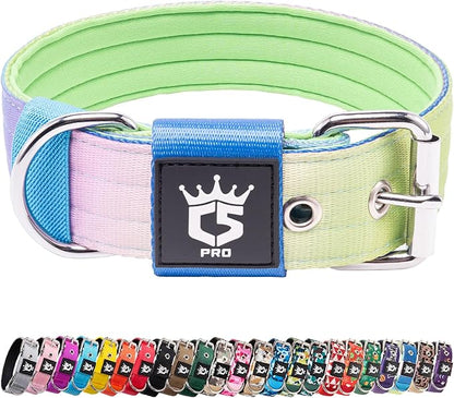 TSPRO Tactical Dog Collar 1.5 Inch Wide Thick Dog Collars with Heavy Duty Metal Buckle, Durable, Strong, Adjustable for Medium to Large Dogs (Rainbow L)