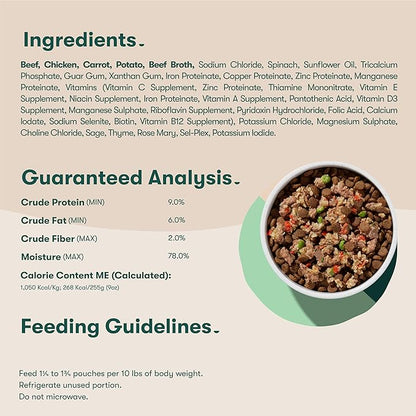 Jinx Beef & Chicken Grain Free Wet Dog Food Pouches, Meal or Dog Food Topper Mix-in, Made with Real Beef & Chicken, Bone Broth, No Fillers - Puppy, Adult, Senior, 9oz, 6 Pack