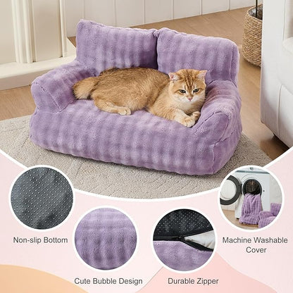 Yaning Cat Couch Bed, Cute Soft Pet Sofa for Indoor Cats Kittens Puppies with Removable Washable Cover, 26"x15", Dusty Purple