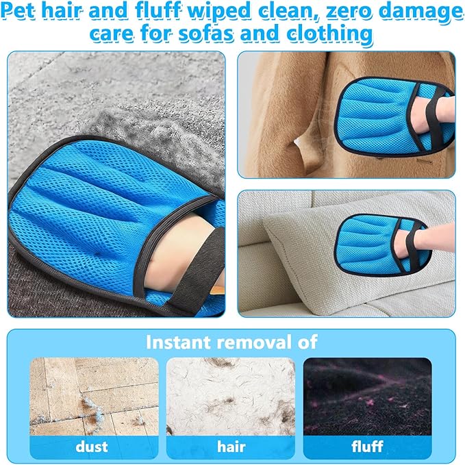 2-Pack Pet Hair Removal Gloves for Cats & Dogs | Upgraded Five-Finger Electrostatic Design | Reusable Magic Brush pet Hair, Carpet, Car Seat & Laundry