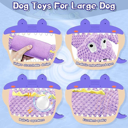 Interactive Tug of War Dog Toys for Small to Large Breeds-Squeaky Plush Puppy Toys with Crinkle Paper, Stuffed Chew Dog Toys to Keep Them Busy, Training Reward Gift (Purple)