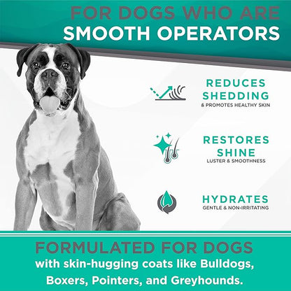 TropiClean Perfect Fur Deshedding Dog Shampoo for Breeds with Smooth Coats like Boxers, Bulldogs, Pointers, and Greyhounds, Natural Moisturizing Shampoo for Dry Flaky Skin, Puppy Safe, 16oz.