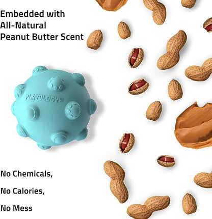 Playology Dog Toys | Puppy Toy Teething Ball Designed for Young & Active Dogs | Medium Peanut Butter Scented Toy Made from Non Toxic Materials