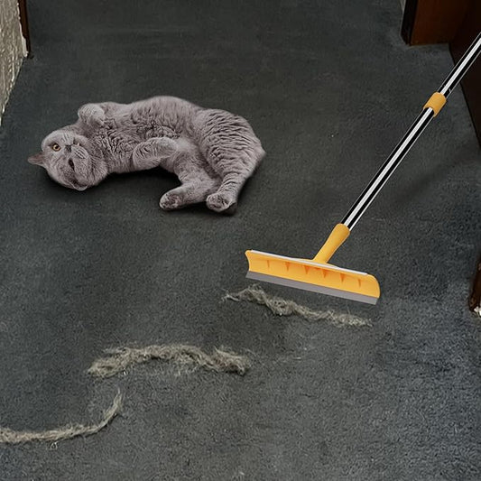 Carpet Rake for Pet Hair Removal – Reusable Cat & Dog Hair Remover Broom with Adjustable 60" Long Handle, Rug Rake Scraper for Carpet, Rugs, Mats, Upholstery & Couch Cleaning