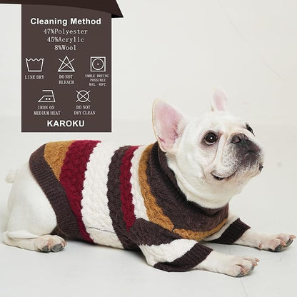 KAROKU Dog Sweater, Pet Cable Knitted Turtleneck Sweater for Small Medium Dogs Boy Girl, Winter Dog Pullover Sweater with Legs, Classic Comfy Thick Outdoor Pet Clothes(Brown, Small)
