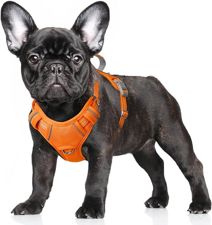 BARKBAY No Pull Dog Harness Large Reflective Dog Harness with Front Clip and Easy Control Handle for Walking Training Running with ID tag Pocket(Orange,S)