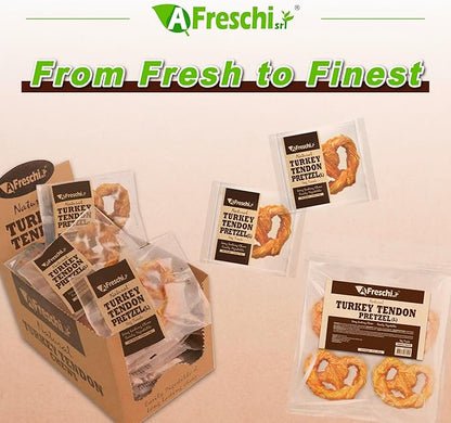 A Freschi srl Turkey Tendons for Dogs, USA-Sourced, Healthy Dog Treats, Rawhide-Free Puppy Chews, Long Lasting, All Natural, Hypoallergenic Dog Treats for Large Breeds, 1 Count Pack Pretzel (L)