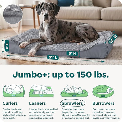 Furhaven Cooling Gel Dog Bed for Large Dogs w/ Removable Washable Cover, For Dogs Up to 150 lbs - Ultra Plush Faux Fur & Suede Luxe Lounger Contour Mattress - Gray, Jumbo Plus/XXL