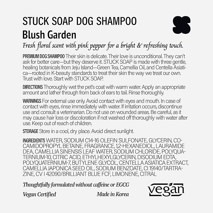 STUCK SOAP Vegan Dog Shampoo Premium K-Beauty Inspired Gentle Dog Shampoo for Sensitive Skin with Green Tea, Camellia Oil & Centella Asiatica, Elegantly Scented, Natural Pet Wash (Blush Garden)