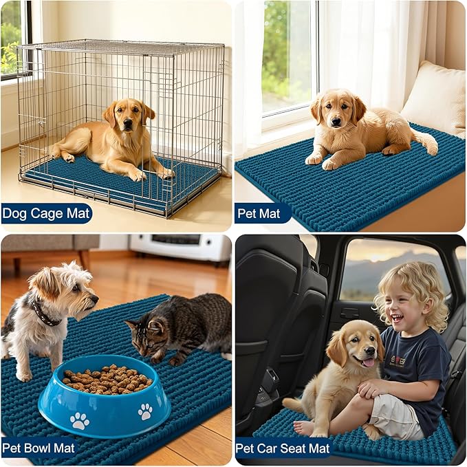 OLANLY Dog Door Mat for Muddy Paws 36x24, Ultra Absorbent Chenille Mud Doormat, Non-Slip Washable and Dirt Trapping Doormat for Indoor Entryway, Quick-Dry Indoor Pet Bed Mats for Dogs, Atlantic Blue