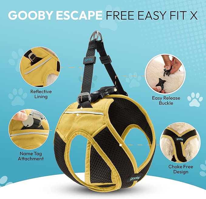 Gooby Escape Free Easy Fit X Step in Dog Harness - Miami Yellow, Large