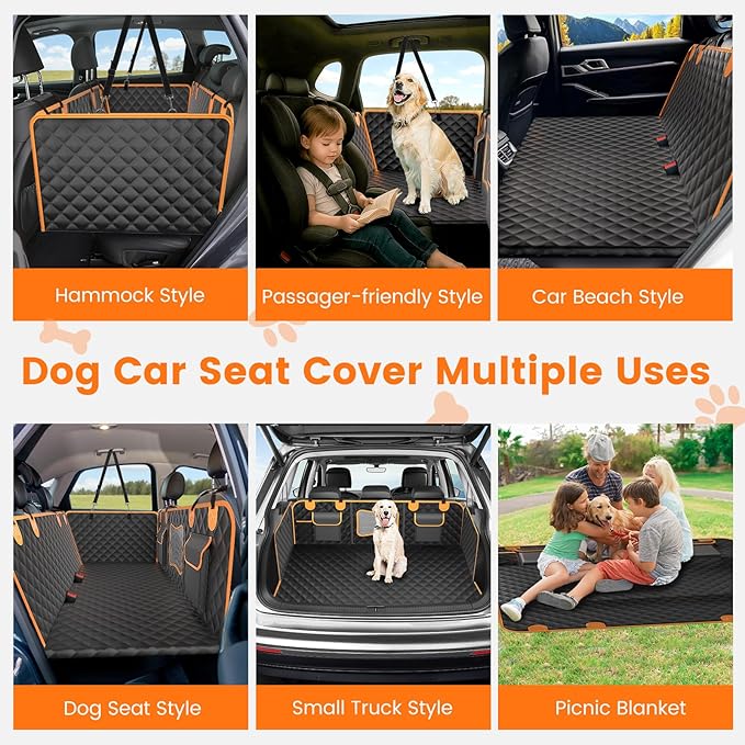 CUIOFREE Dog Seat Cover for Back Seat Hard Bottom,Holds 500 lbs,Waterproof Dog Car Seat Cover for Back Seat Extender,Scratch-Proof Pet Hammock for Car,SUV,Truck - with Mesh Window & Storage,Black