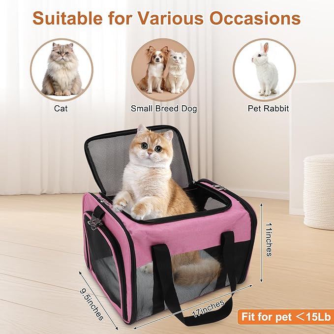 RENEWREVITAL Pet Carrier, Breathable Mesh Design, Soft Cat Carrier with Shoulder Strap, Comfortable Travel Solution, Pink