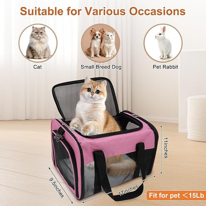 RENEWREVITAL Pet Carrier, Breathable Mesh Design, Soft Cat Carrier with Shoulder Strap, Comfortable Travel Solution, Pink