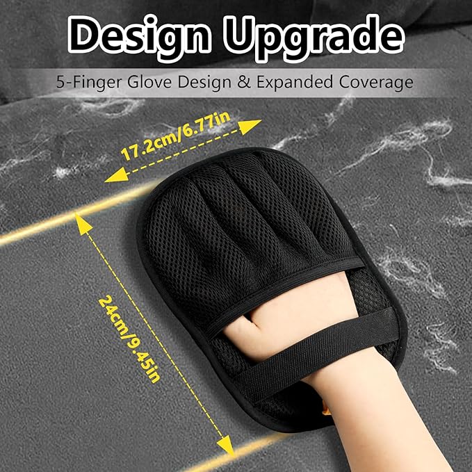 XXJXXJ Upgraded Pet Hair Removal Gloves for Cats & Dogs, Five-Finger Electrostatic Reusable Magic Brush for Effortless Pet Hair Remover Tool on Carpet, Clothing, Laundry, Couch, Car Seat (Black)