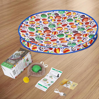 Hoobest Ball Frenzy Cat Mat Interactive with Motion Sensor | Rechargeable Ball with Beep & LED Lights | Engaging Game for Indoor Cats, Reduces Boredom & Encourages Play (Double Layer) (Sport Balls)