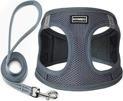 Dog Harness with Leash Set, No Pull Adjustable Reflective Step-in Puppy Pet Vest Harnesses for Small Medium Large Dogs and Cats,Grey L