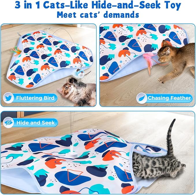 Interactive Cat Toys,Rechargeable Three-in-One Hide-and-Seek Automatic Cat Toy Suitable for Kitten Toys to Interact and Play Automatically, with A Bird-Shaped Cat Toys for Indoor Cats