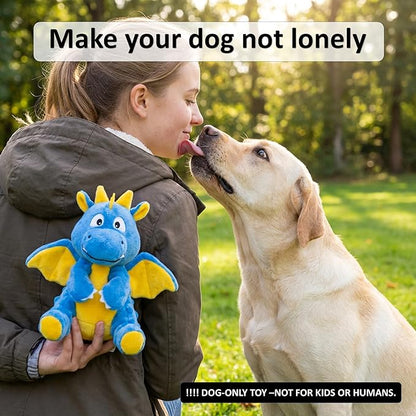LydaPKS Squeaky Plush Dragon Dog Chew Toy - 8.3‘’X9‘’ Dog Toy for Small/Medium Dogs to Keep Pups Busy，Chewer Dog Toy with Crinkle Paper（Blue）