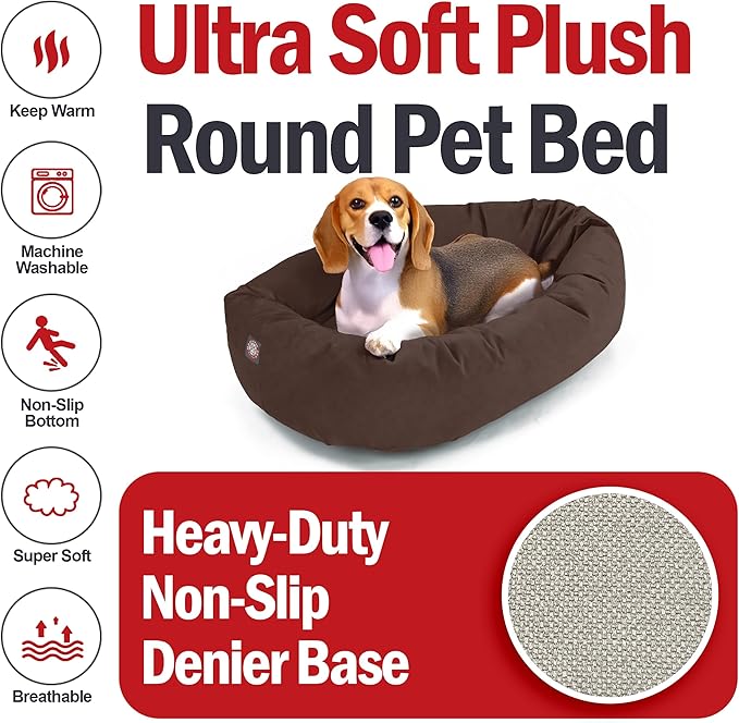 Majestic Pet 32 Inch Suede Calming Dog Bed Washable 32x23x7 (Inch) – Cozy Soft Round Donut Dog Bed with Spine Support for Dogs to Rest Their Head - Pet Bed Medium – Chocolate (2025)