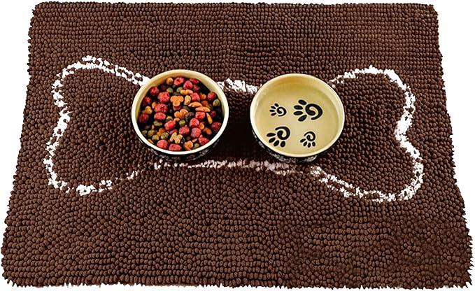 Soggy Doggy Slopmat - Dark Chocolate/Oatmeal Bone - 18” x 24″ - Water Absorbing Door Mat for Muddy Paws and Food/Water Bowls - Microfiber Chenille Small Doormat - Machine Washable