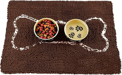Soggy Doggy Slopmat - Dark Chocolate/Oatmeal Bone - 18” x 24″ - Water Absorbing Door Mat for Muddy Paws and Food/Water Bowls - Microfiber Chenille Small Doormat - Machine Washable