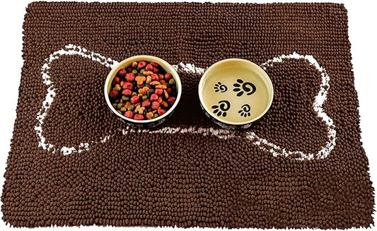 Soggy Doggy Slopmat - Dark Chocolate/Oatmeal Bone - 18” x 24″ - Water Absorbing Door Mat for Muddy Paws and Food/Water Bowls - Microfiber Chenille Small Doormat - Machine Washable