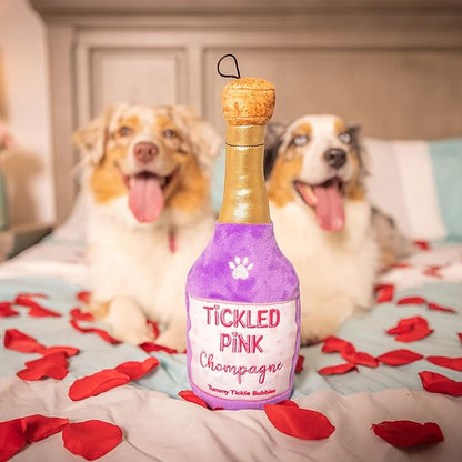 Huxley & Kent Tickled Pink Chompagne Valentine's Day Power Plush Dog Toy with Squeaker (Large) - Funny and Cute H&K Squeaky Toy for Dogs
