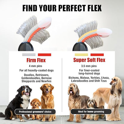 FlexIt Flexible Slicker Brush for Dogs - Professional 3-in-1 System & Video Trainings - Dual-Sided Dematting, Undercoating & Finishing Dog Grooming Brush by Groomers Helper (Single, Soft Flex)