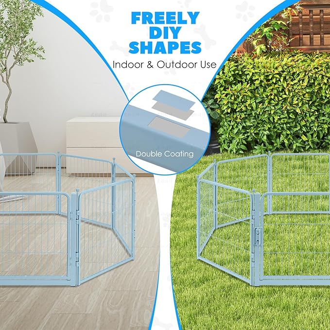 FreePet Dog Playpen for Indoor, Yard, RV Camping, 24 inch 8 Panels for Small and Puppy Dogs, Black│Patented (Blue, 24 inch, 8 Panels)