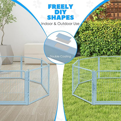 FreePet Dog Playpen for Indoor, Yard, RV Camping, 24 inch 8 Panels for Small and Puppy Dogs, Black│Patented (Blue, 24 inch, 8 Panels)