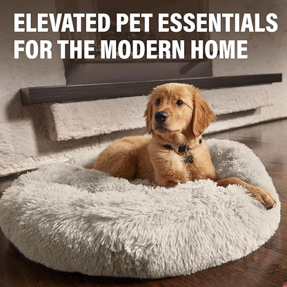 Active Pets Calming Plush Dog Bed Donut Joint Support Anxiety Relief Washable Pet Bed with Removable Cover for Dogs Cats, Large 36", Light Grey