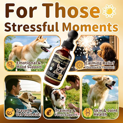 POPPAW Calming Drops for Dogs, Soothe Separation, Thunder & Fireworks Stress, Support Calmness, Focus & Cognitive Health, Promote Emotional Balance, for Dogs 12 Weeks+, Chicken Flavor, 1 FL.OZ