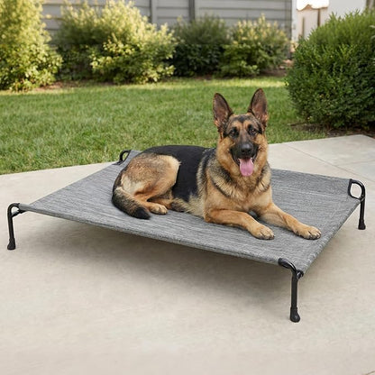 Veehoo Outdoor Elevated Dog Bed, Extra Large Raised Dog Bed with Headrest Sides, Washable Cooling Dog Cot with Non-Skid Feet, Breathable Mesh, Pet Hammock for Indoor or Camping, 47", Black Silver