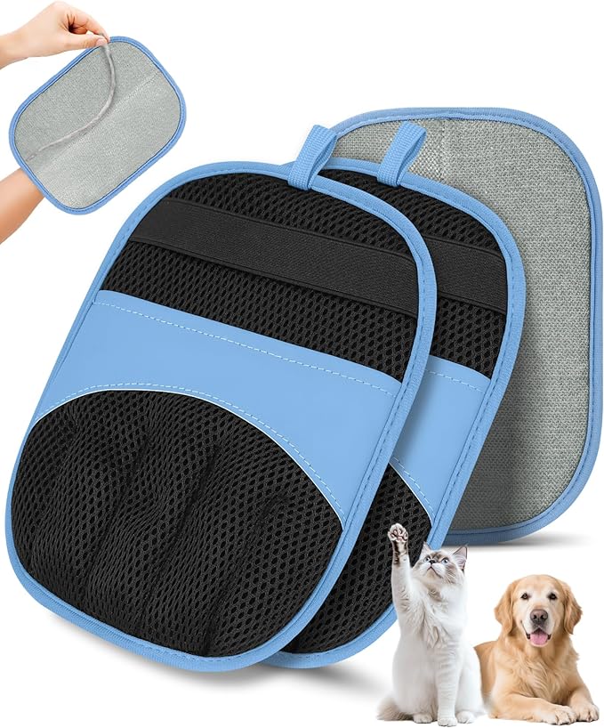 Magic Brush Glove Pet Hair - 2 Pack Electrostatic Grooming Removal Gloves for Dogs and Cats, The Magic Brush Pure Path Yomi Pet Grooming Needs, Fur Remover for Furniture, Clothes, Car Seats (Blue)