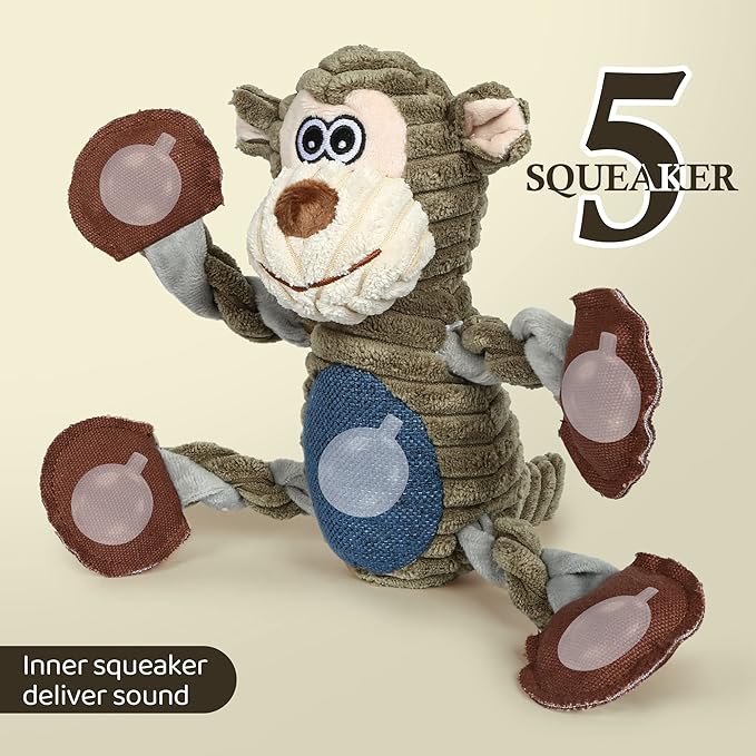 BUYPOW Dog Toys for Large Dog - Plush Squeaky Medium & Small Dog Toys - Stuffed Animals Puppy Toys - Funny Cute Dog Toys for Dog Birthday Presents (Monkey)