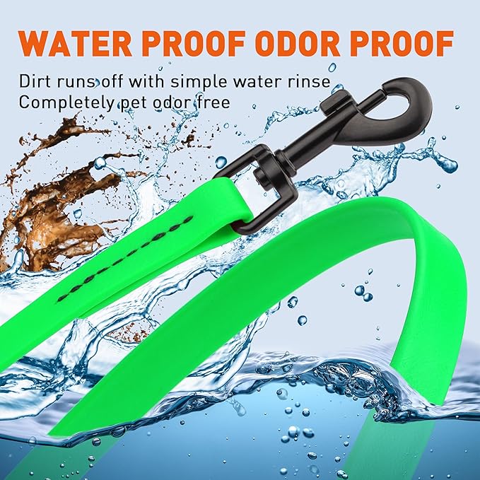 Dogline Biothane Waterproof Dog Leash Strong Coated Nylon Webbing with Black Hardware Odor-Proof Easy to Clean High Performance for Small or Large Dogs Made in USA 4 or 6 ft Lead, Tropical Green