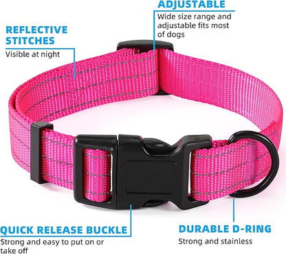 Mile High Life Dog Collar | Nylon Reflective Dog Collars | Light Weight Puppy Collars | Pink Dog Collars for Large Dogs (Solid Pink, Large)