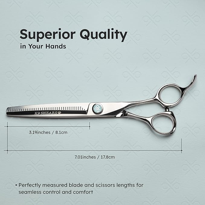 7” Dog Grooming Scissors – VG10 Japanese Steel Professional Pet Thinning Shears for Cats & Dogs | Clean Cut & Precise Trimming | Lightweight, Ergonomic, Handcrafted | Thinning Rate 50% | K9 Shears