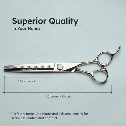 7” Dog Grooming Scissors – VG10 Japanese Steel Professional Pet Thinning Shears for Cats & Dogs | Clean Cut & Precise Trimming | Lightweight, Ergonomic, Handcrafted | Thinning Rate 50% | K9 Shears