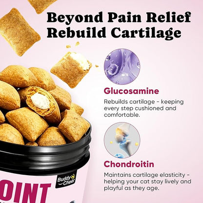 Glucosamine for Cats, Cat Joint Supplement with Chondroitin, Omega-3s & Green-Lipped Mussel, Pain Relief Crunchy & Creamy Treats for Senior Cats, Hip & Joint, Mobility & Flexibility Support -450 Chews