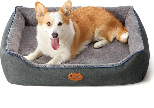 Tidore Orthopedic Dog Beds for Medium Dogs, Durable Egg Crate Foam Sofa Dog Bed wit Washable Removable Cover,Waterproof Lining,Pet Bed for Large Dogs (Dark Grey-Velvet, 31.5" L x 25.2" W x 7" Th)