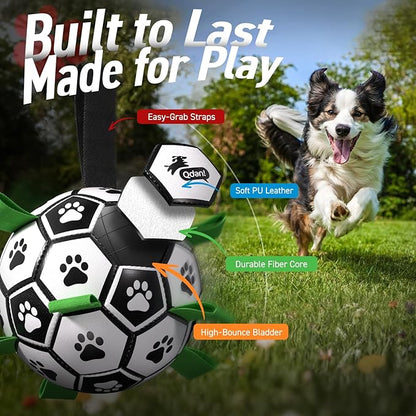 QDAN Dog Toys Dog Balls, World Cup Dog Soccer Ball with Straps, Dog Birthday, Herding Ball, Durable Balls for Small Medium Pet, Puppy Outdoor Toy (6 Inch)