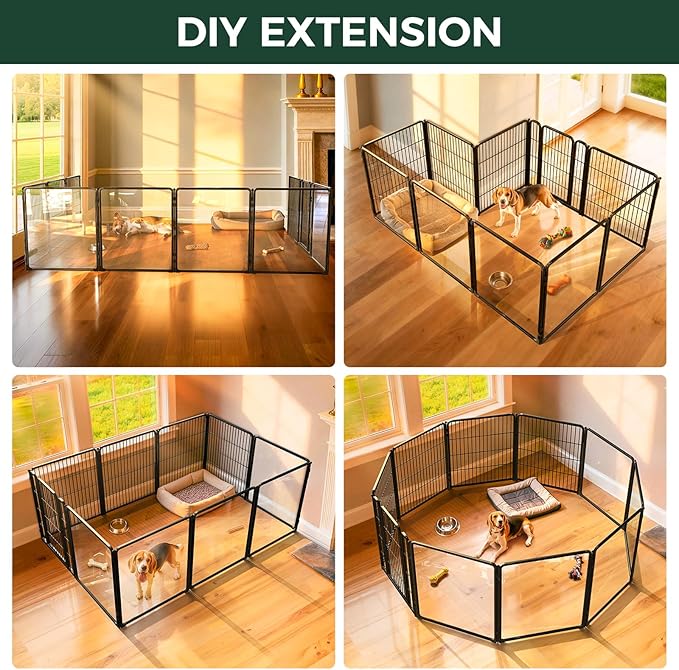 FXW Acrylic & Wire Mesh Indoor Dog Playpen, Heavy Duty 32 Inch 10 Panels Metal Dog Pen for Small and Medium Dogs, Black│Patented
