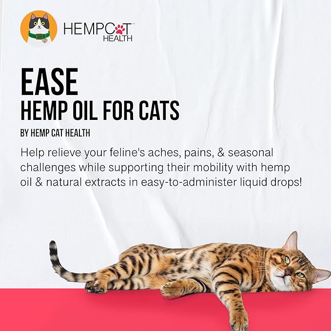 Hemp Dog Health Ease for Cats - Natural Cat Hemp Oil for Mobility & Joint Support - Senior Cat Wellness Drops for Hip & Joint Comfort