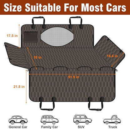 NECKORY Waterproof Dog Car Seat Cover - Scratch Proof Nonslip Back Seat Hammock with Mesh Window & Storage Pocket for SUVs/Trucks/Sedans-S, Brown/Black